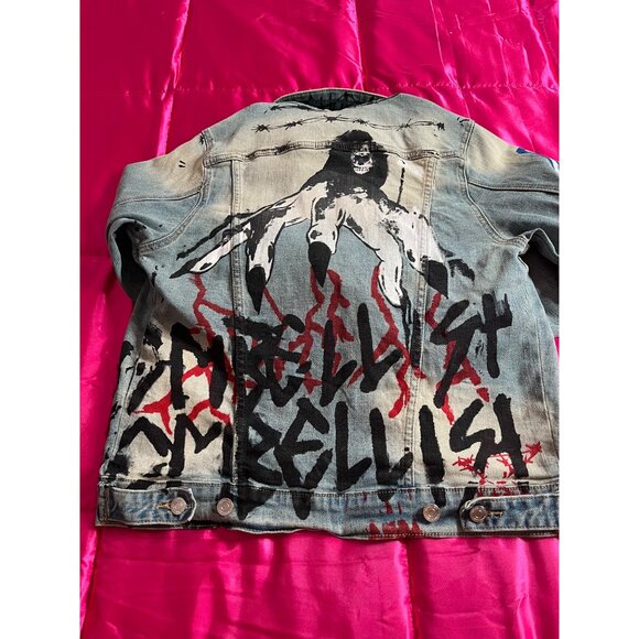 Unisex "Embellish" Custom Painted Distressed Denim Jacket With Painted Graphics - Picture 16 of 16